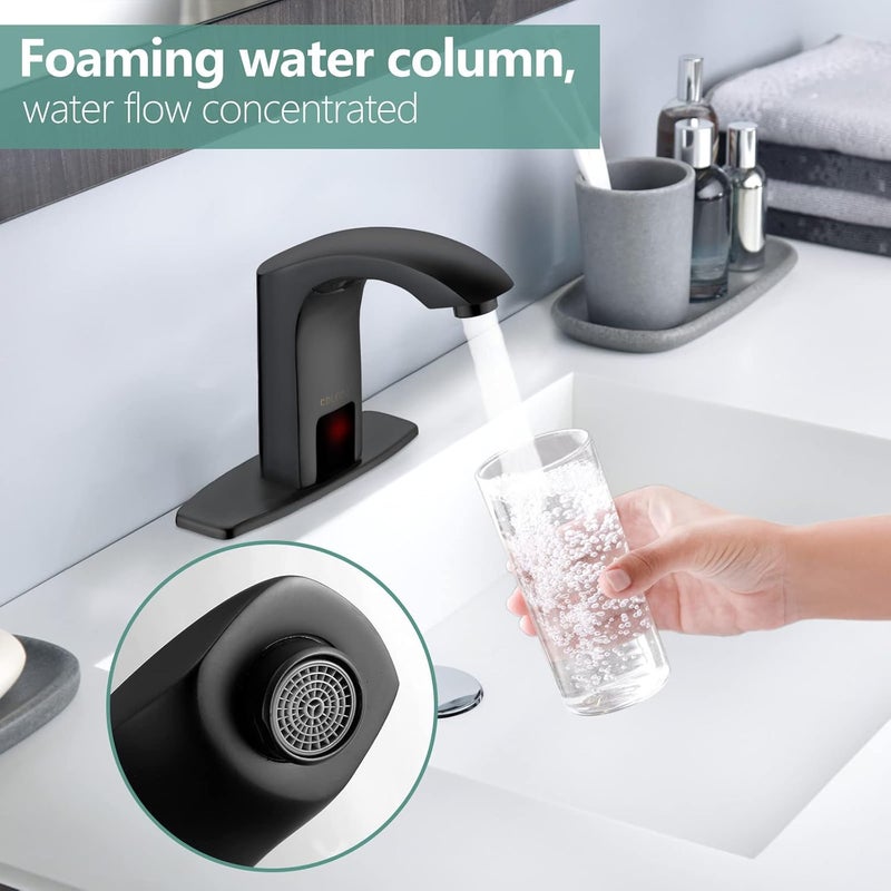 CDLODIN Touchless Bathroom Sink Faucet Modern Brass Automatic Sensor Hands Free Lavatory Single Hole Matte Black Bathroom Faucets with Hole Cover Plate - Image 2